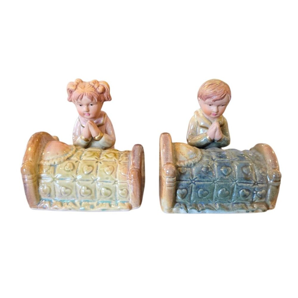 Vintage Religious Praying‎ Girl Boy Nightime Prayer Christian Figurine Children